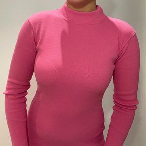Misguided Pink Mock Neck Ribbed Mini Dress